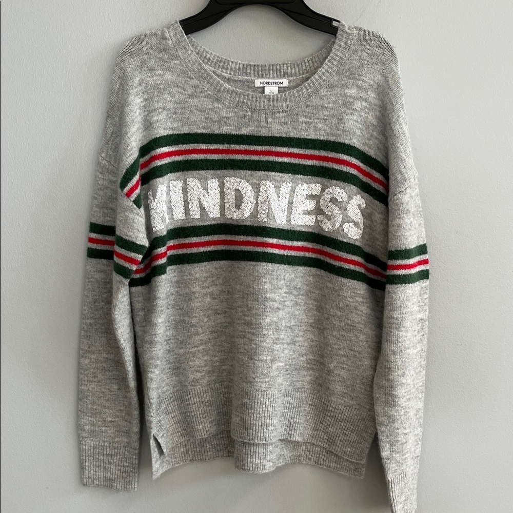 Nordstrom Girls Holiday Sweater Size 10/12 Rugby Stripe Sequin Cozy NWOT